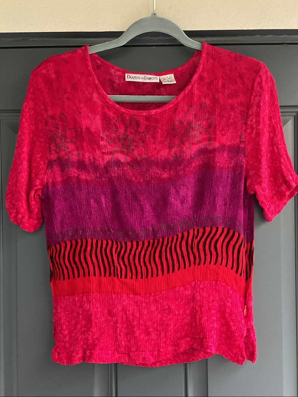 Drapers & Damons Pink & Purple Short Sleeve Crewneck Top, Size S